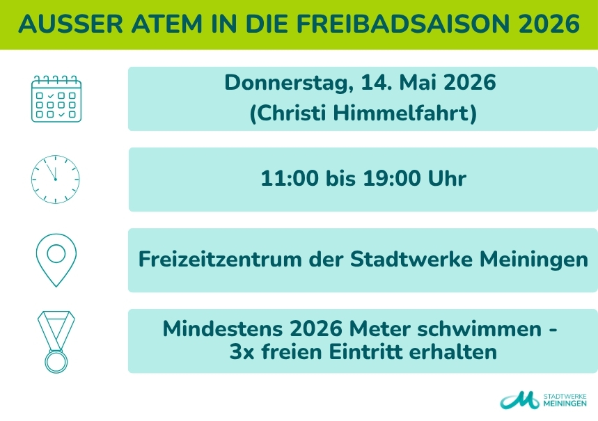Start der Freibadsaison 2026 in Meiningen: Christi Himmelfahrt, 14. Mai von 11:00 bis 19:00 Uhr